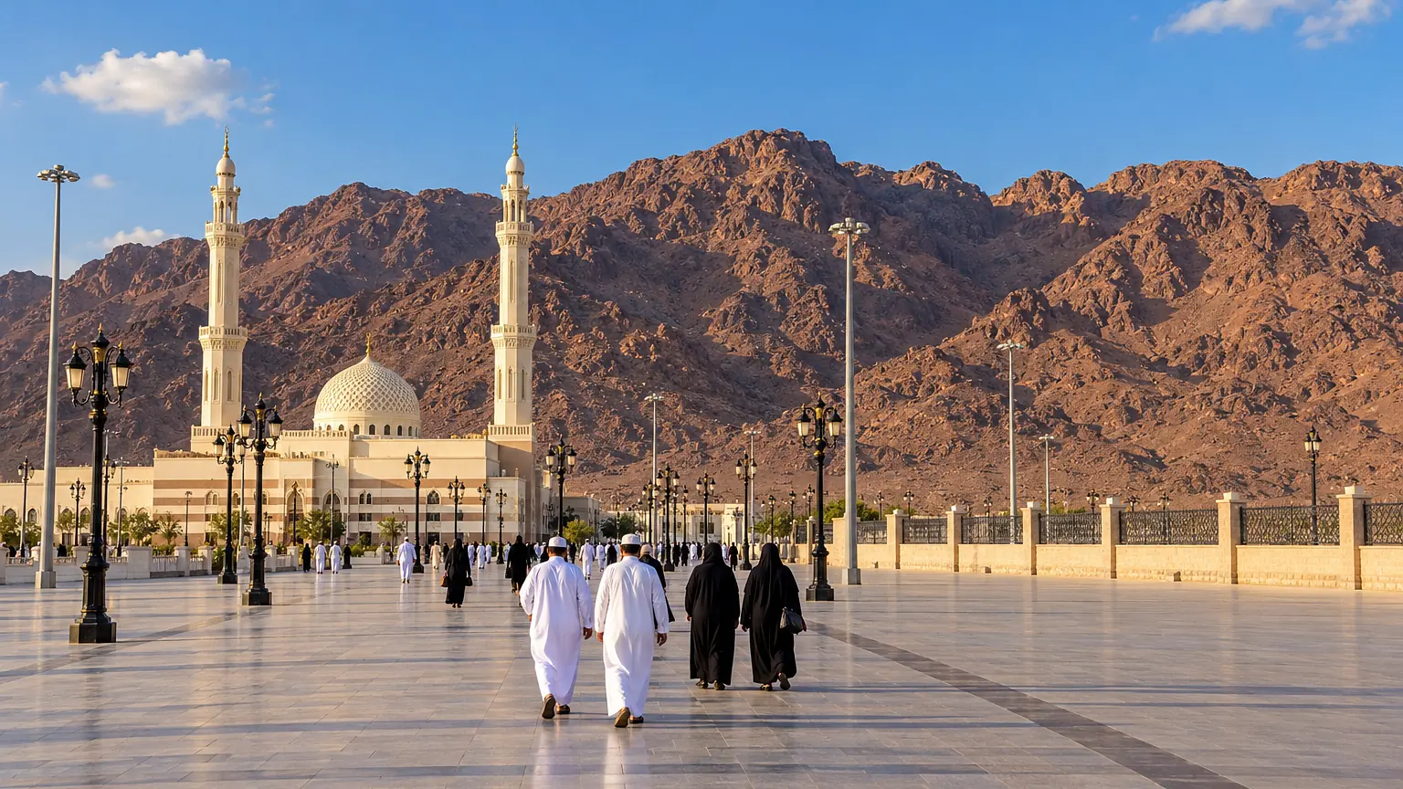 Mount Uhud and the Uhud martyrs' cemetery (Ash-Shuhada) in Madinah