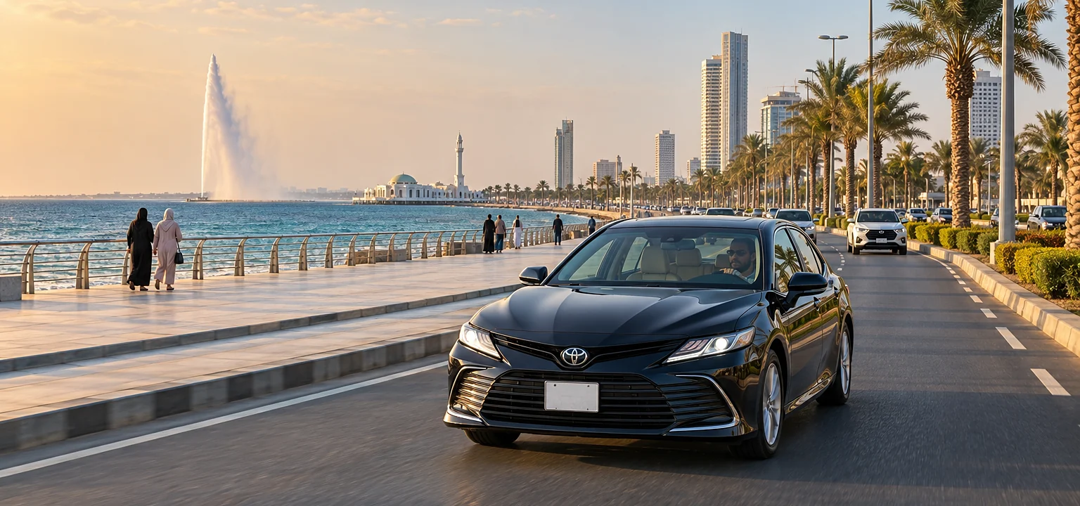 Jeddah taxi: a Toyota Camry on the Jeddah Corniche