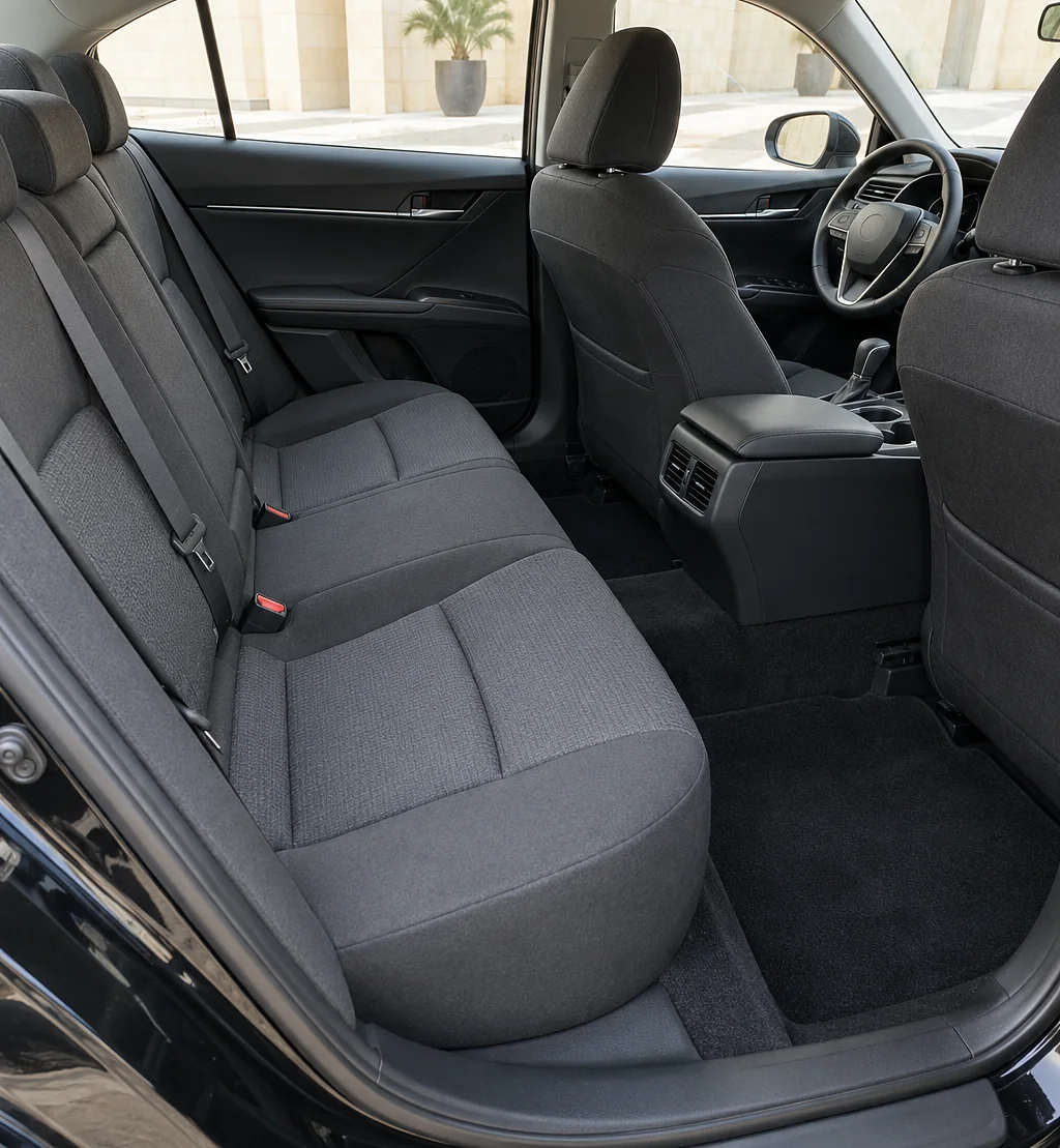Inside the Toyota Camry: seats and luggage space for Umrah pilgrims