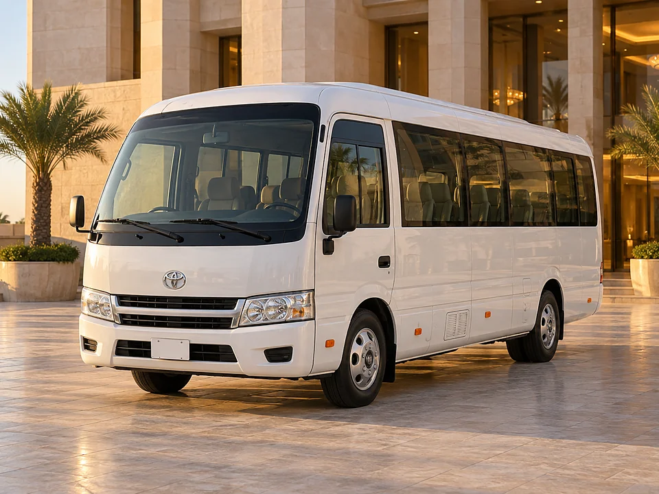 Toyota Coaster in the Online Umrah Taxi fleet, 17 passenger seats