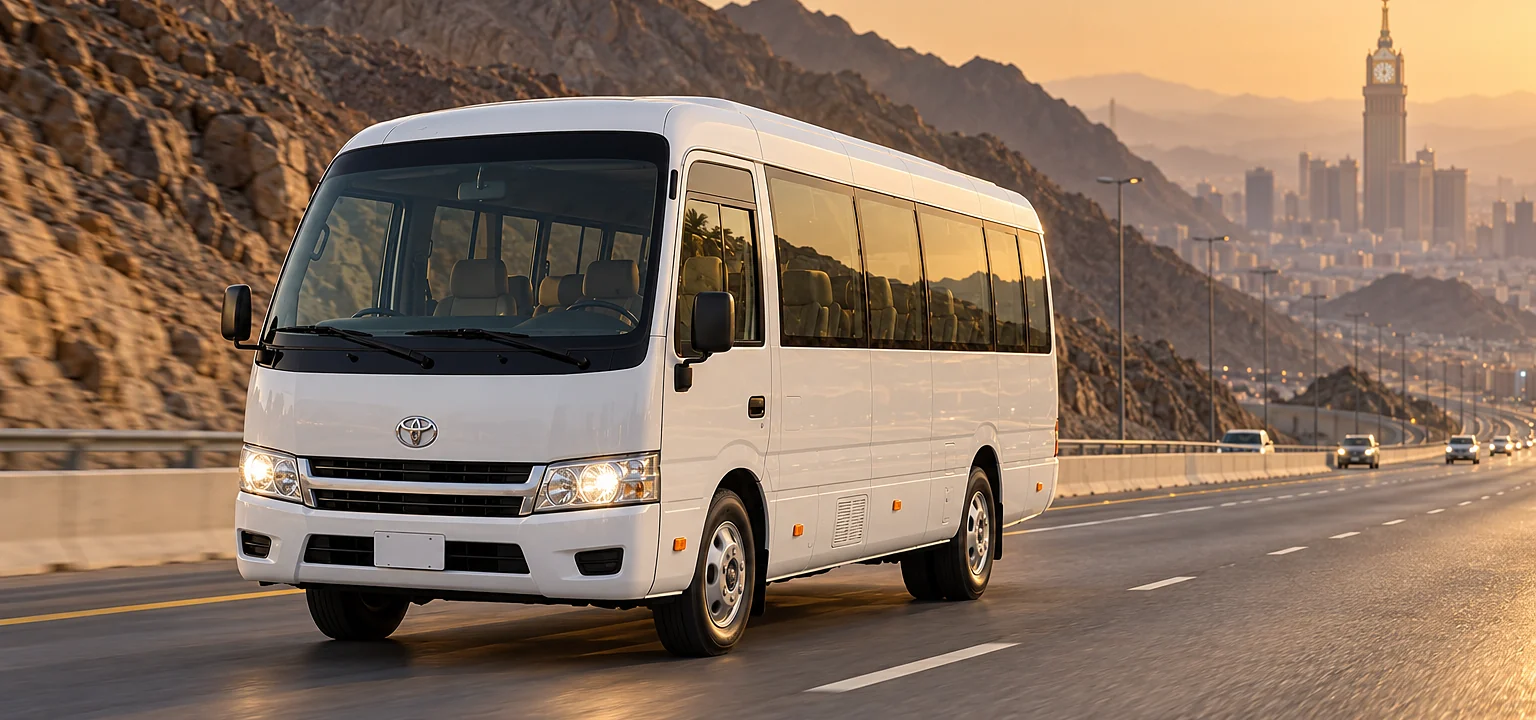 Toyota Coaster Umrah taxi: our Toyota Coaster for pilgrims in Makkah, Madinah and Jeddah