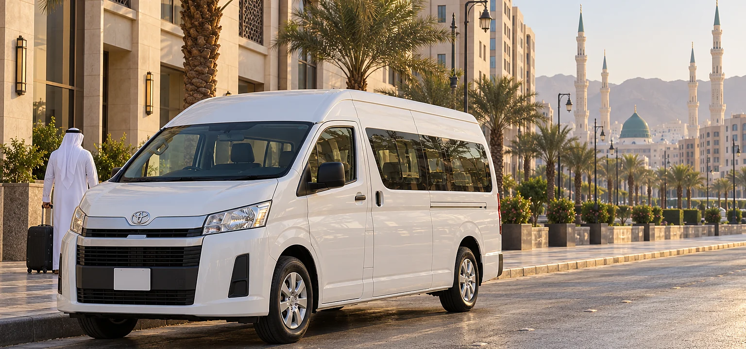 Toyota Hiace Umrah taxi: our Toyota Hiace for pilgrims in Makkah, Madinah and Jeddah